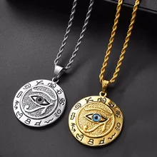 Egyptian The Eye of Horus Pendant Necklace For Women/Men Resale Gold Stainless Steel Evil Eyes Necklace Egypt Round Jewelry mens gold plated egyptian pharaohs eye of horus ra udjat stainless steel ring hip hop jewelry size 7 15