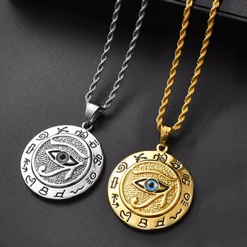 

Egyptian The Eye of Horus Pendant Necklace For Women/Men Resale Gold Stainless Steel Evil Eyes Necklace Egypt Round Jewelry