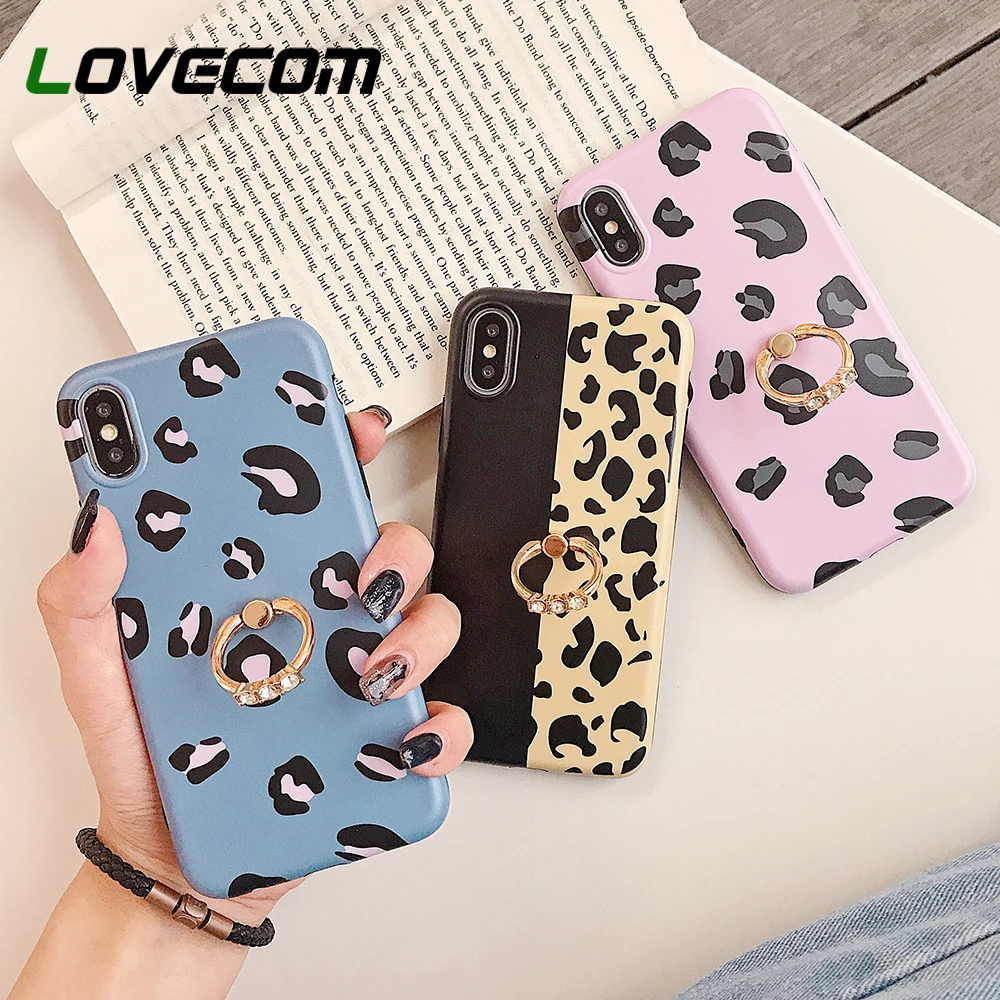 

LOVECOM Phone Case For iPhone XR XS Max 6 6S 7 8 Plus X Vintage Leopard Matte Soft IMD Back Cover Coque With Finger Ring Gift