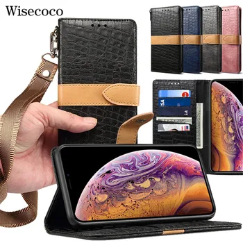 

Flip Wallet Case for IPhone XS Max XR XS X 8 7 6 6S Plus Luxury Crocodile Pattern Leather Card Holder Stand Cover with Lanyard