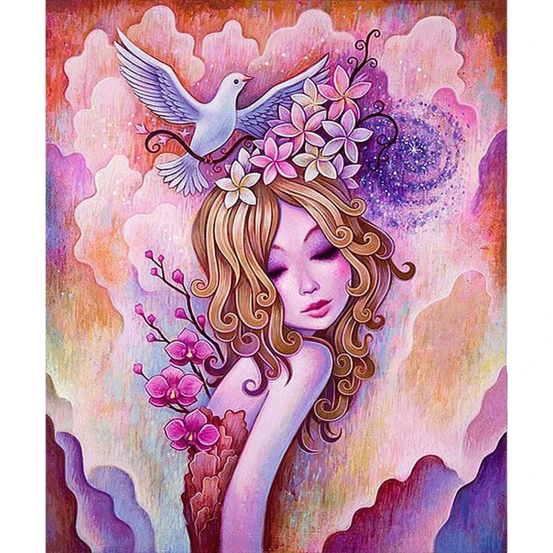 

Full Square/round Diamond 5D DIY Diamond Painting Girl dove Embroidery Cross Stitch Rhinestone Mosaic Home Decor