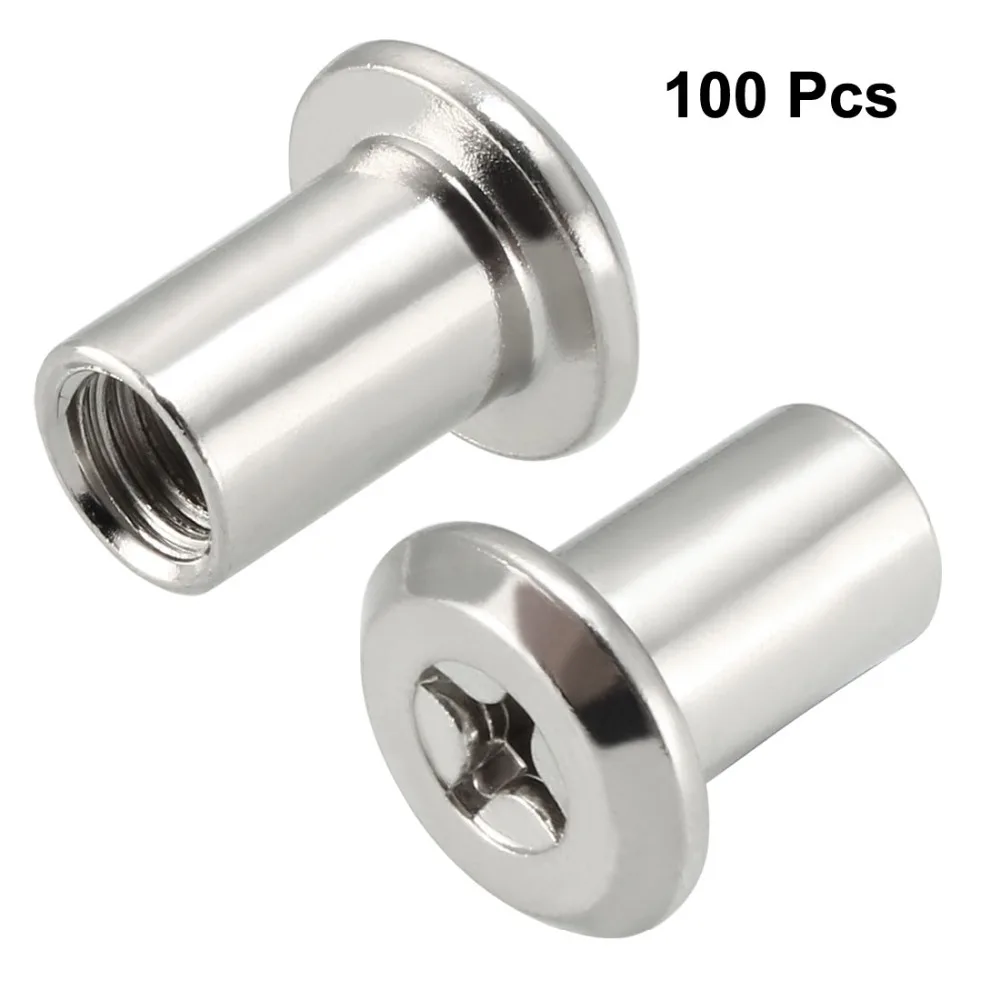 

Uxcell New Hot 100pcs/lot Iron Nickel Plated M6x12mm Rivet Phillips Head Insert Nut Screw Post Furniture Fittings Fastener
