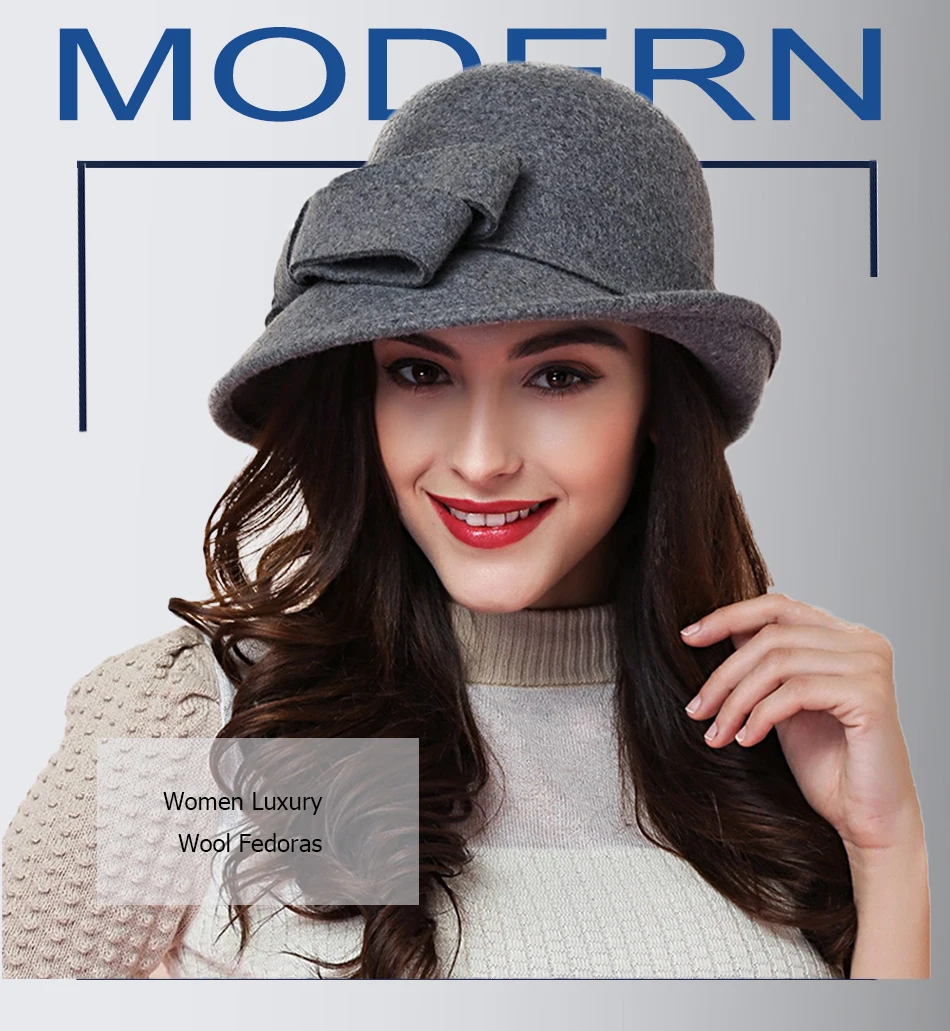 Zhao Xiemao Vintage Felt Wide Brim Wool Ribbon Bow Winter Floppy Hats Bowler Hats for Women Color : Gray Zhao Xiemao Vintage Felt Wide Brim Wool Ribbon Bow Winter Floppy Hats Bowler Hats for Women Color : Gray