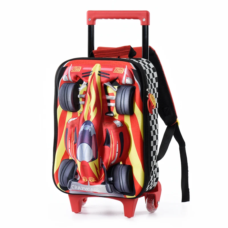 Мультяшная 3D детская школьная сумка на колесиках, крутые Автомобильные сумки для мальчиков, школьная сумка на колесиках для подростков, Студенческая сумка для мальчиков