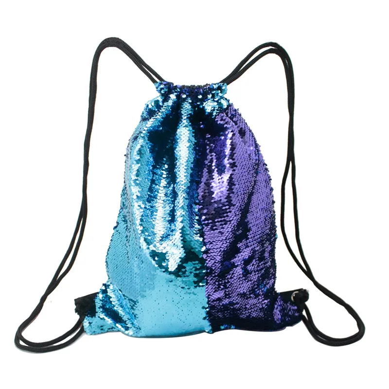 Высококачественный рюкзак с блестками, сверкающие сумки на плечо, двухсторонние блестящие рюкзаки на шнурке, женские пляжные рюкзаки - Цвет: sky blue