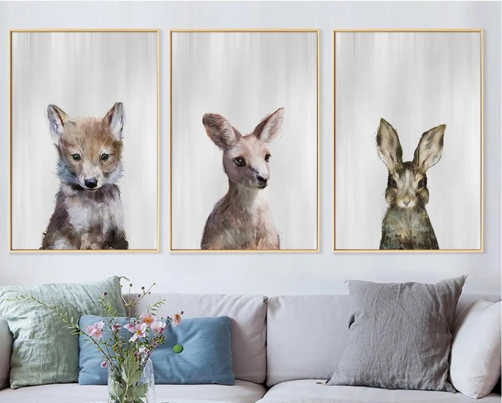 Nordic simple hand painted animals Art Canvas Art Print Painting Poster