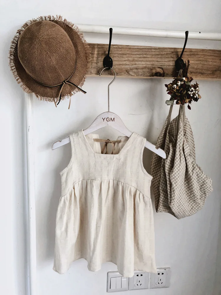 

2019 Summer Toddler Baby Girl Dress Korean Kids Girl Linen Dress Sweet Casual Children Ins Hot Clothings