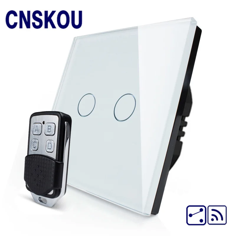 CNSKOU ЕС Стандартный 2 Gang Way AC220 ~ 250 В 2000 Вт Кристалл Стекло Панель РФ 433 мГц