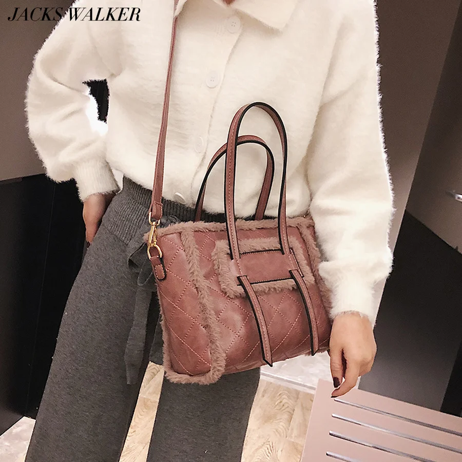 

Bag For Women 2019 New Plush Shoulder Bag Fashion Ladies Rhombic Tote Bag Luxury Handbags Women Bags Designer