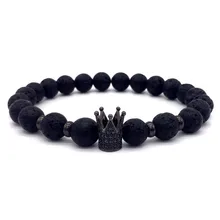 2018 Hot Trendy Lava Stone Pave CZ Imperial Crown And Helmet Charm Bracelet For Men Or Women Bracelet Jewelry Pulseira hombres