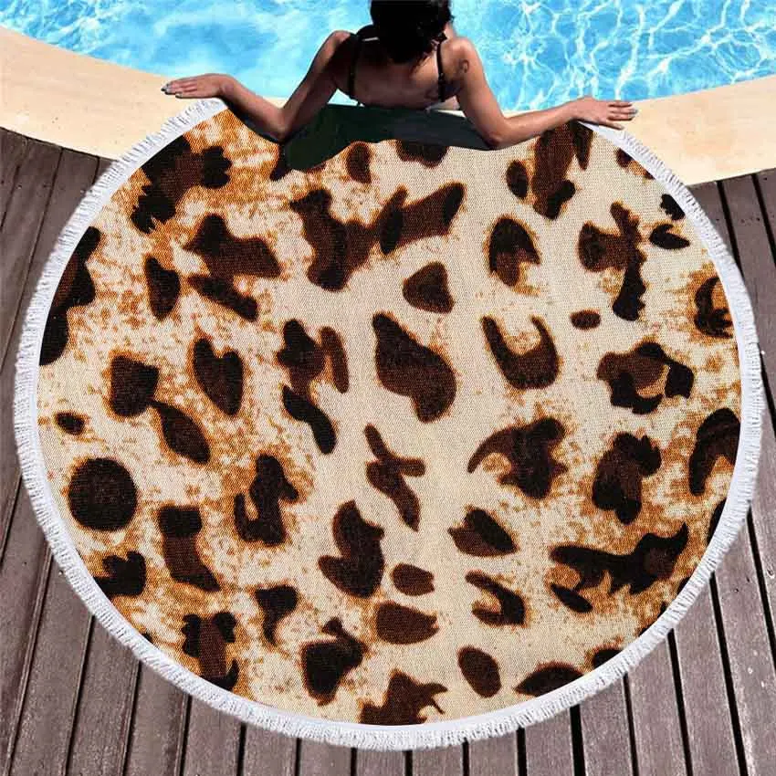 

150cm Summer Round Animal Skin Stripe Geometric Yoga Mat Beach Towels Leopard Sofa Cover Wall Tapestry With Tassels Strandtuch