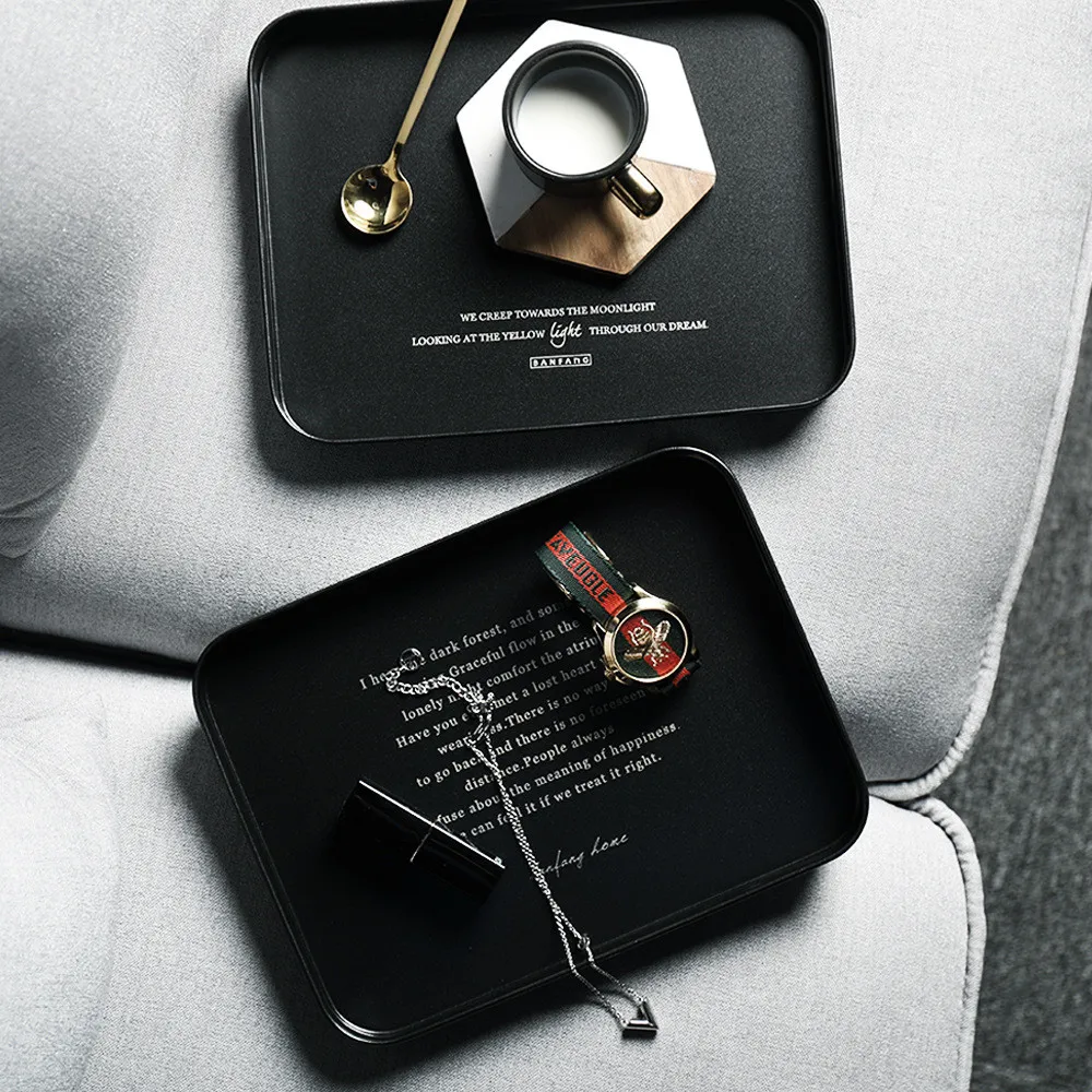  Metal Black Stainless Steel Storage Tray Creative Letter Tray Cosmetics Jewelry Perfume Bread Desse