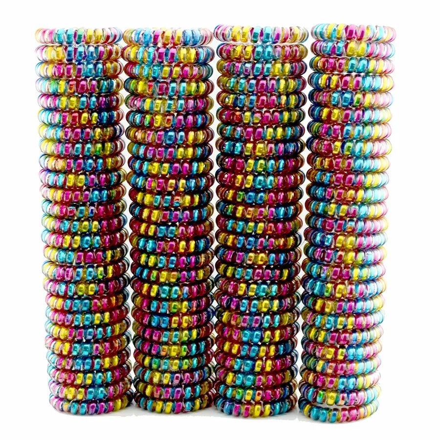 

Lots 100 Pcs Women Girls Size 5.5 CM Colorful Hair Bands Elastic Rubber Telephone Wire Hair Ties Plastic Rope Gum Spring