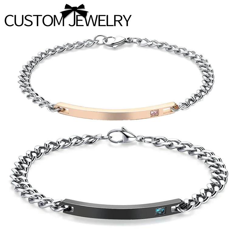 

GAGAFEEL Custom Bracelet For Lover Couple Chain Link Bracelet Women Men Jewelry Stainless Steel Bangles Valentines Day Gifts