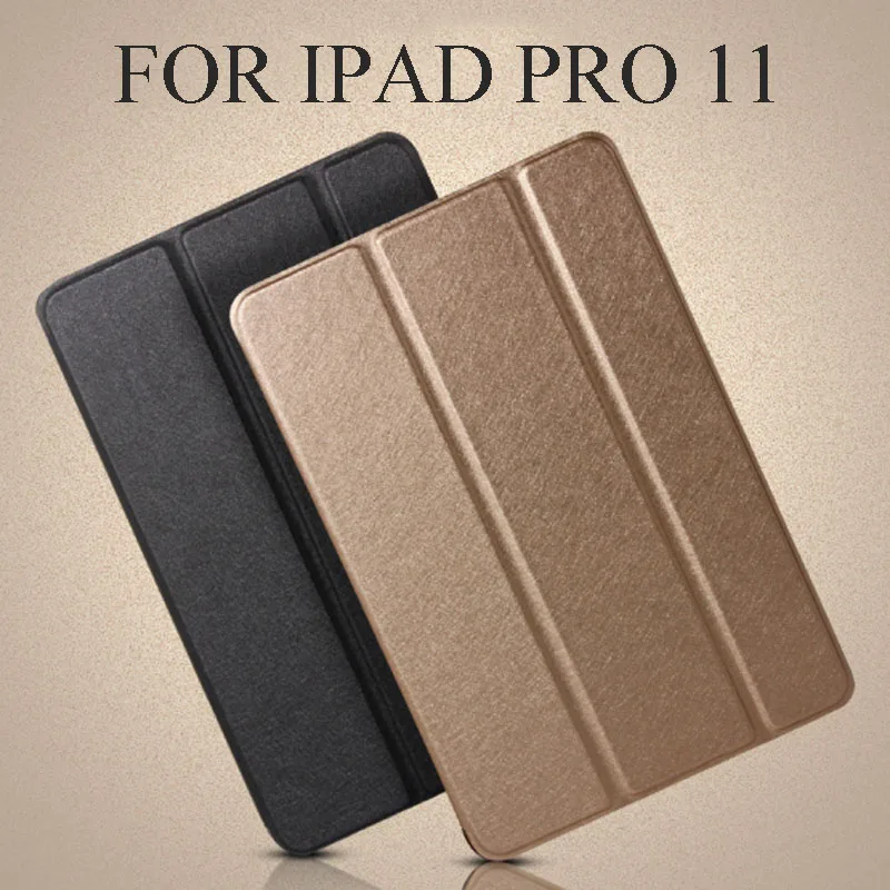 

For Ipad Pro 11 Inch Case Tri Fold Case 2018 New Flip Cover Ultra Thin Silk Texture Sleep /Wake For Apple Ipad 11 Cover