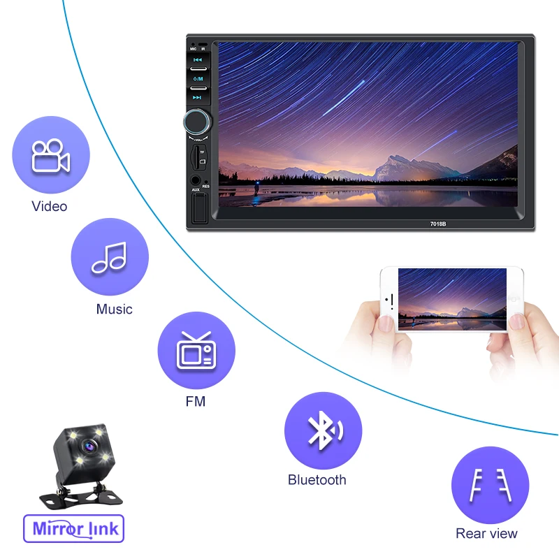 7018B Autoradio 2 din car radio 2Din 7" HD Touch Screen Multimedia player 12V car Stereo Mirror Link Bluetooth Rear View Camera