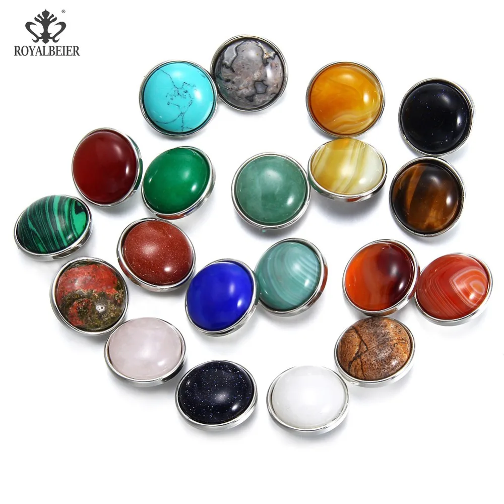 

20pcs/lot Natural Stone 18mm Snap Button Charm Ginger Button Snap Fit DIY Snap Bracelets&Bangles Accessories Jewelry KZHM129
