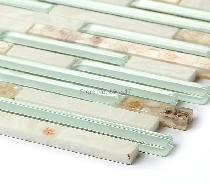 light blue crystal glass strip shell mosaic tiles HMGM1111 backsplash kitchen wall tile sticker bathroom floor tile