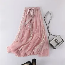 Юбки Женские s миди плиссированная юбка женская юбка из тюля корейские демисезонные эластичные сетчатые юбки-пачки с высокой талией falda plisada FD