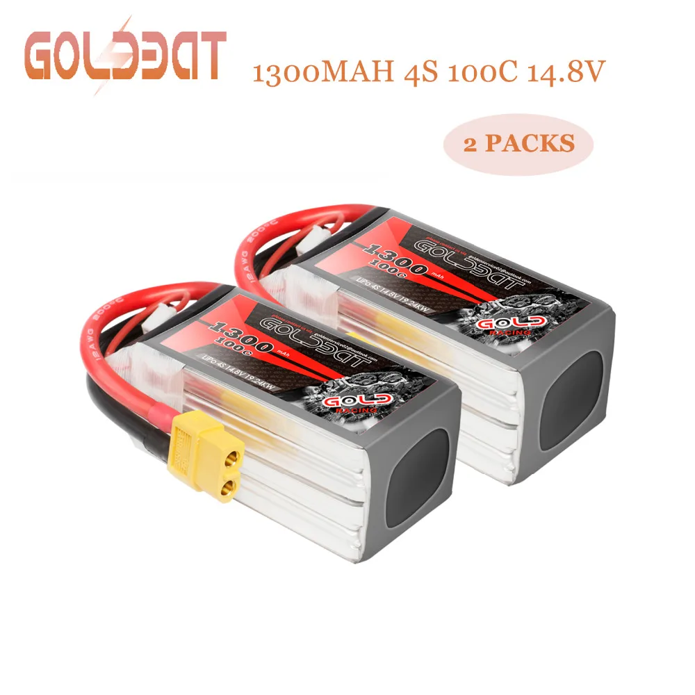 2 шт. GOLDBAT FPV Lipo батарея 1300 мАч 4S 100C батарея 14,8 в Дрон батарея lipo 4S с XT60 разъем для самолета Дрон FPV Racing