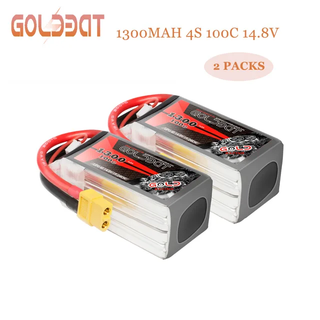 $30.65  2units GOLDBAT FPV Lipo Battery 1300mAh 4S 100C Battery 14.8V Drone Battery lipo 4s with XT60 Plug 