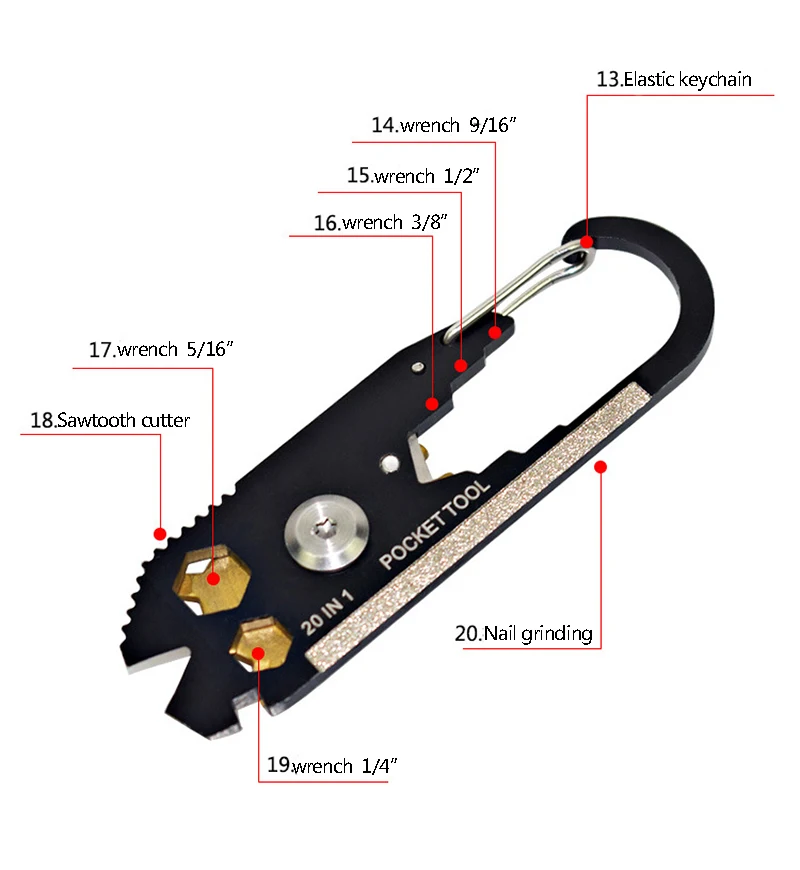 20-в-1 безопасности Открытый Многофункциональный комбинированный инструмент EDC портативный для использования на улице гаджет портативный EDC портативный брелок для ключей кемпинг