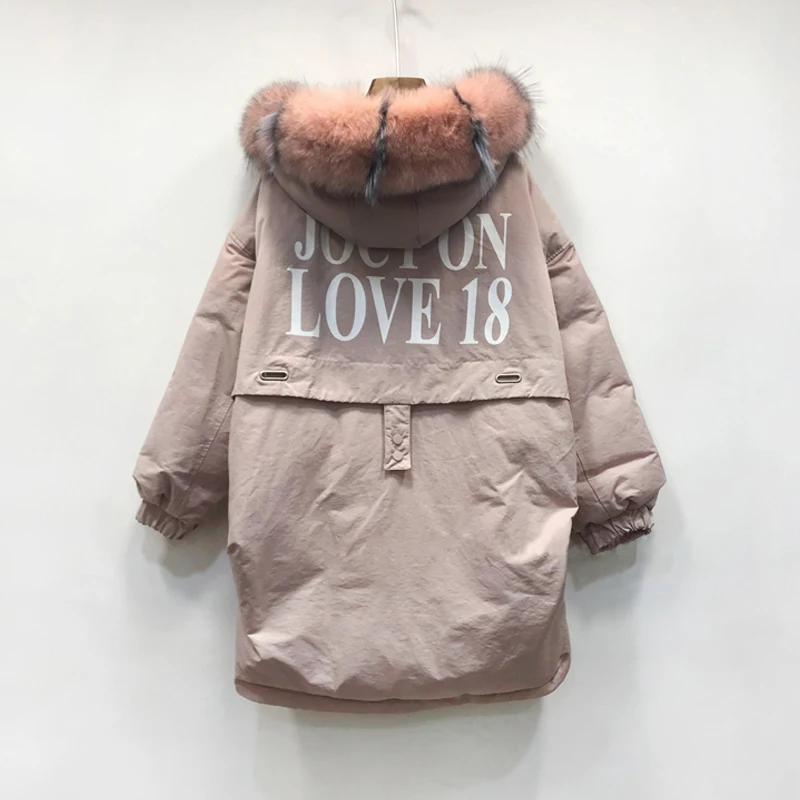 

Winter Jackets Women 90% White Duck Down Parkas With Hooded Coats Real Fox Fur Collar Long Down Warm Casual Snow Outwear