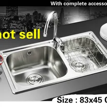 Большая Кухонная Раковина 0,8 мм пищевые продукты длительного хранения 304 Нержавеющая сталь стандарт двойной паз Мода Горячая 83x45 см