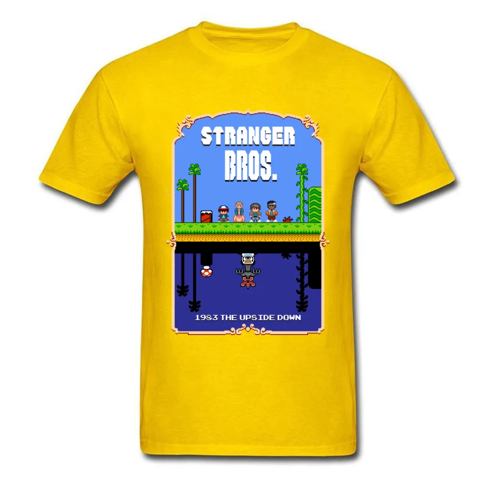 Большая скидка, хлопковая футболка с надписью «Stranger Bros 90», Забавные футболки с героями мультфильмов для студентов, лучший подарок, футболка с принтом «странные вещи» - Цвет: Цвет: желтый