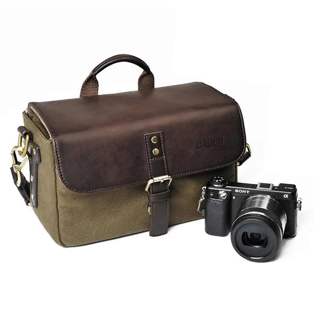 

Large Capacity SLR Camera Backpack Photography 1, 2 Buckle Canvas Bag Solid Brown Khaki