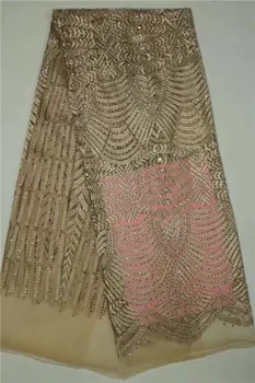 

Excelletn gold with stones party French tulle net lace fabric for lady dress PNZ782(5yards/lot) many color