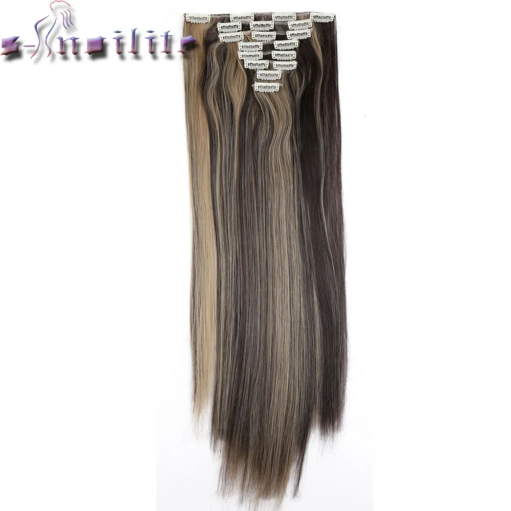 

s-noilite 8 Piece 66CM Piano Colors Clip in Hair Extensions Full Head Synthetic Heat Resistant Hair Extension Women Hairpiece