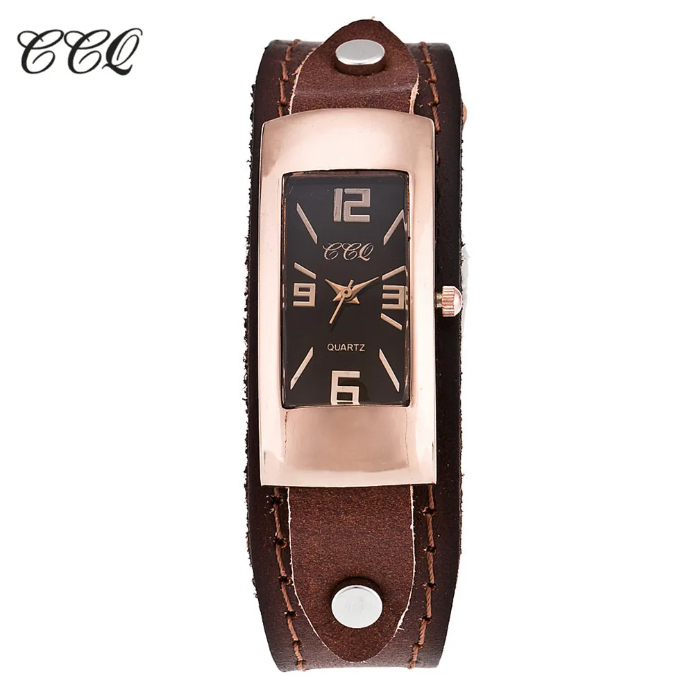 CCQ брендовые винтажные часы-браслет из натуральной кожи модные повседневные женские кварцевые часы наручные часы подарок C06 - Цвет: dark brown