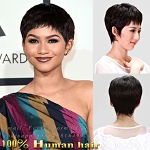 Natural Straight Short Lace wig Brazilian virgin Human real hair short wigs for black women with baby hair for african americans