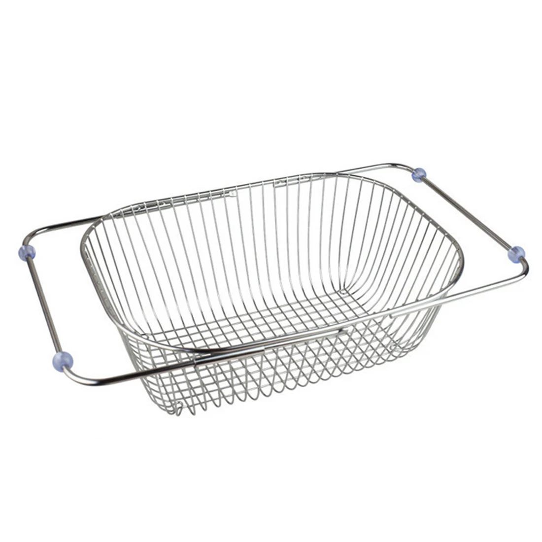 

Stainless Steel Vegetable Fruit Washing Colander Kitchen Sink Wash Basket with Extension Type Handles - Silver