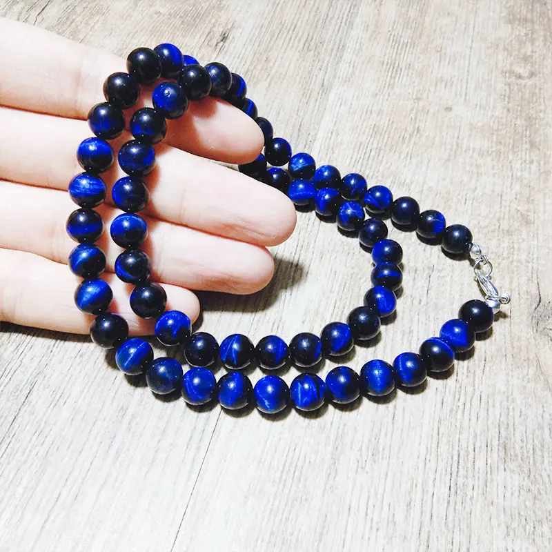 

Handmade Trendy Men Best Gift Jewelry Reiki Blue Tiger Eye Stone Beads Chain Necklace For Men
