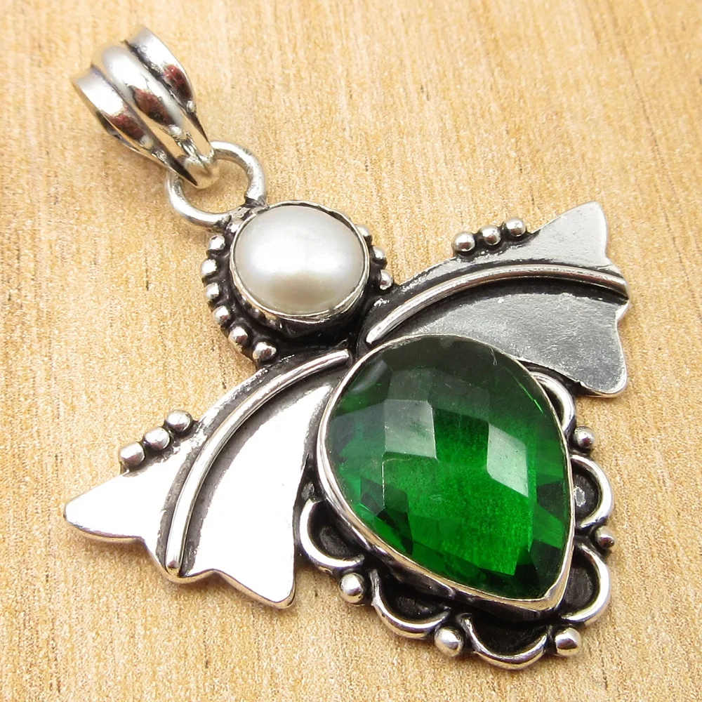 Silver Plated Dazzling Pearl, Glass EXOTIC Pendant 1.7 Inch ! Girls