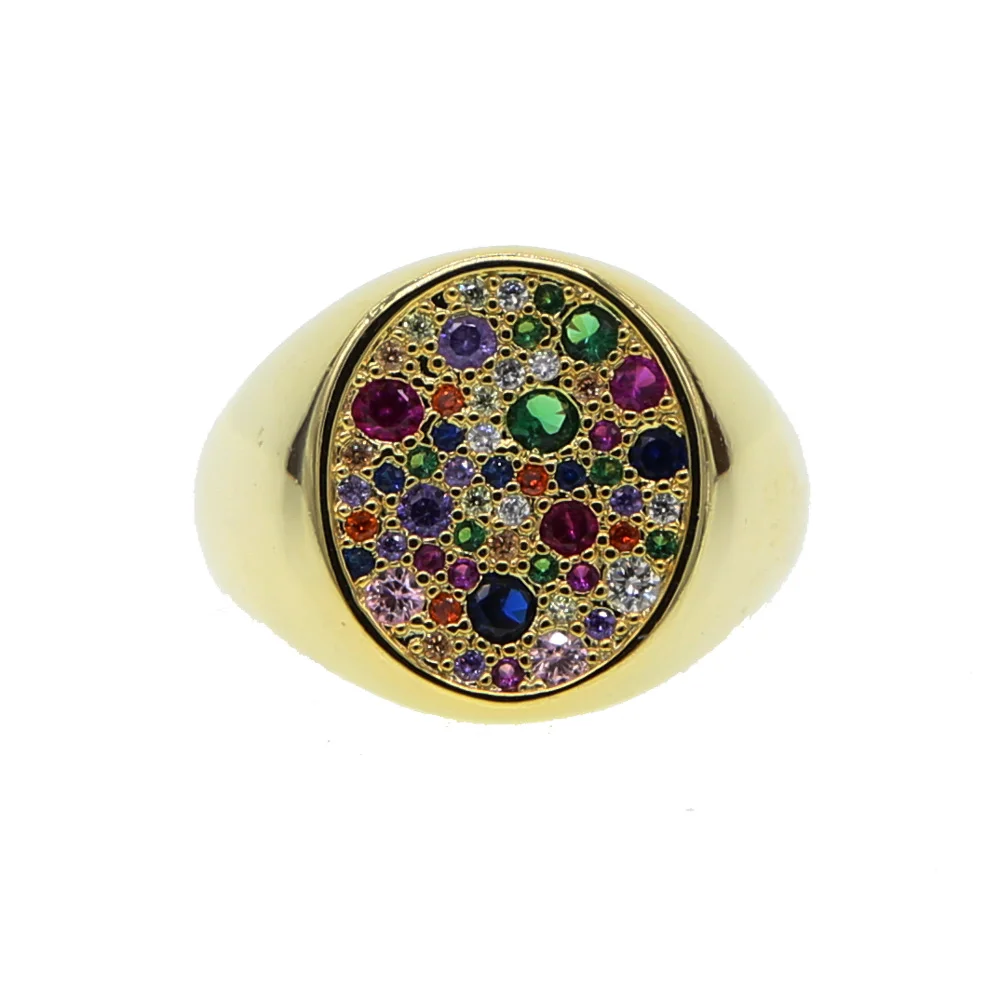 Позолоченное геометрическое многоцветное Радужное CZ обручальное кольцо Размер 5 6 7 8 eurpean женские великолепные трендовые большие кольца на палец