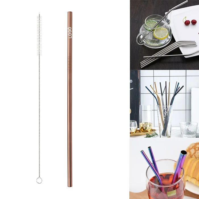 Rose gold B 1 шт. 265 мм 6 мм многоразовые, для питья соломы 304 металлическая соломинка из нержавеющей стали с чистящей щеткой оптовый Пользовательский логотип экологичный - Цвет: Rose gold B