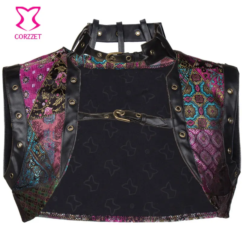 

Corzzet Sexy Purple Steampunk Stand Neck Sleeveless Corset Jacket Burlesque Vintage Corset Accessories Gothic Bolero clothes
