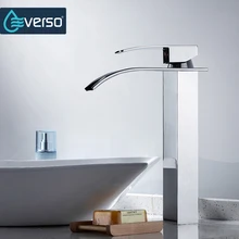 EVERSO Brass Waterfall Faucet Basin Faucet Bathroom Faucet Basin Mixer Tap Single Handle Hot and Cold Water Tap