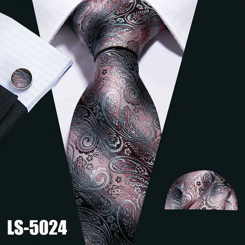 LS5024 LS-822, мужской галстук, черный, Пейсли, шелк, классический, Barry. Wang, галстук, Hanky, запонки, набор для мужчин, официальный, Свадебный, для вечеринки, для жениха - Цвет: LS5024