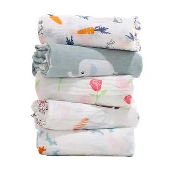 

Cotton Muslin Baby Blankets Bath Towel Spring Summer Newborn Stroller Blanket Swaddling Towels Elephant Rose Carrot
