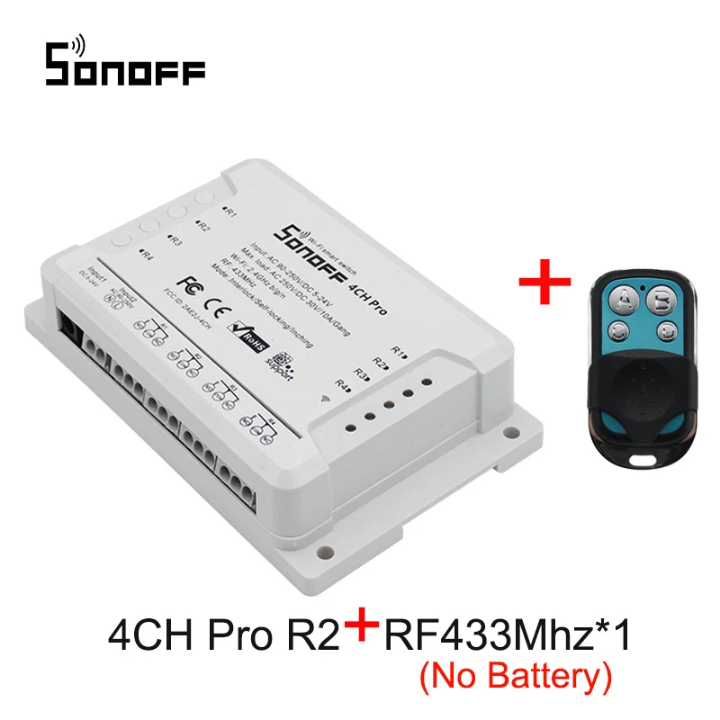 Sonoff 4CH Pro R2 433 МГц 4 канала RF беспроводной дистанционный Wifi умный переключатель инчинг интерлок реле работа с Alexa Google Home - Комплект: 4ch pro r2 with RF