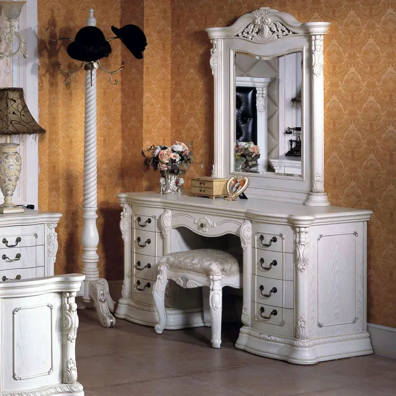 White Dresser Solid Wood Dresser With Vanity Mirror Chair In