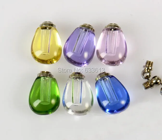 

50pcs/lot mixed color water drop crystal Rice Art vial Pendant DIY Making Jewelry Findings Miniature Perfume bottle Screw Cap