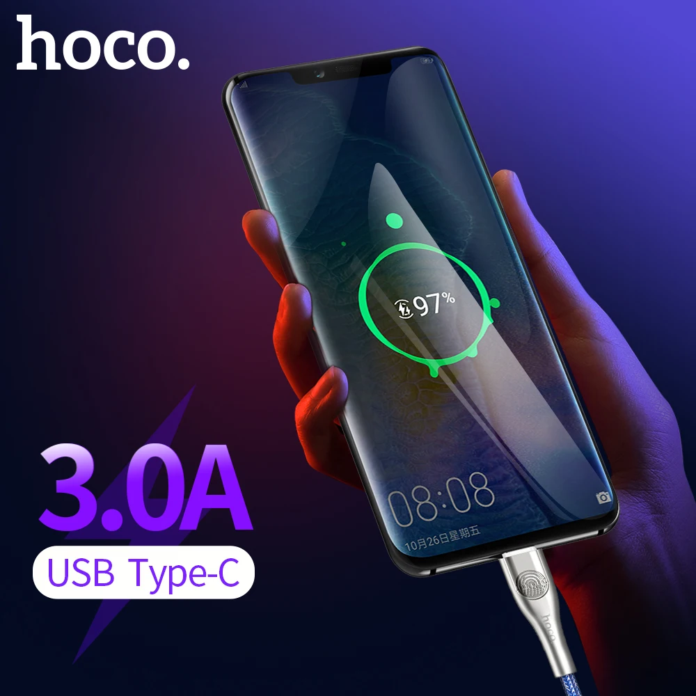 HOCO U59 usb type C зарядный кабель type-C кабель для быстрой зарядки и синхронизации данных сенсорный светодиодный светильник USB-C для Xiaomi huawei samsung