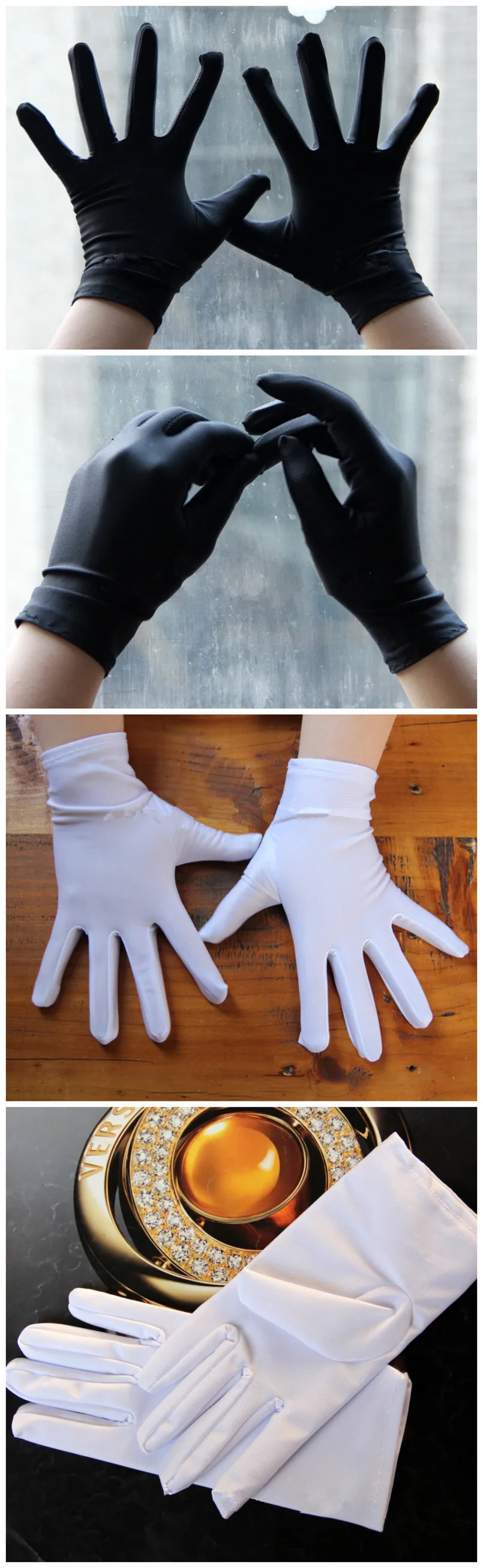 1 пара, хорошо тянущиеся короткие летние уличные женские перчатки, черные, белые женские наручные перчатки, Элегантные Короткие Вечерние перчатки