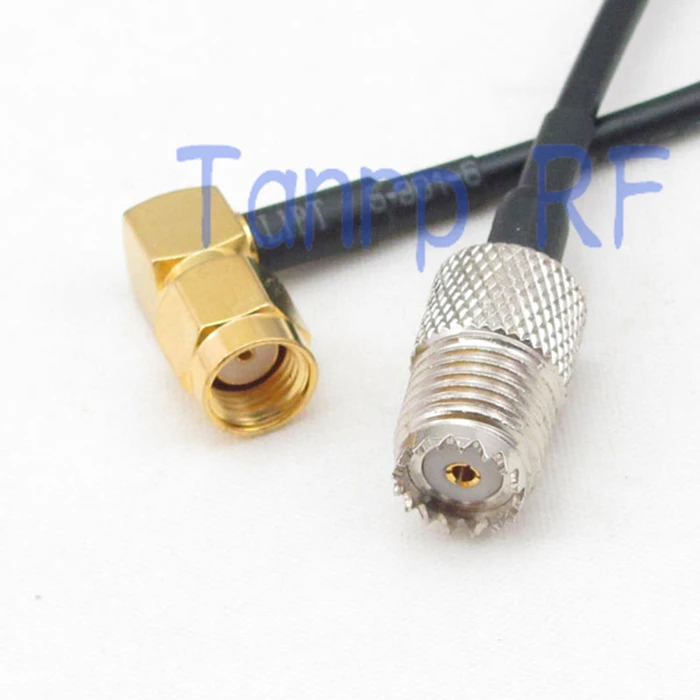 

8in Mini UHF female SO-239 to RP-SMA male right angle RF connector adapter 20CM Pigtail coaxial jumper cable RG174 extension