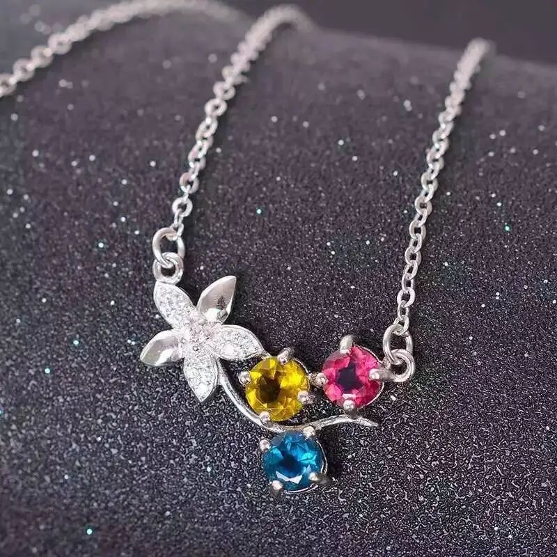  Collier tourmaline multicolore naturel pierres précieuses naturelles collier pendentif fleurs éléga